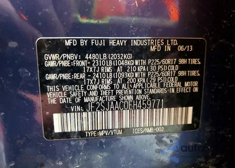 2014 Subaru Forester 2.5I from USA, damaged, VIN JF2SJAAC0EH459771